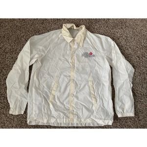 Vintage The Movie Channel White Satin Nylon Medium USA Snap Jacket VTG